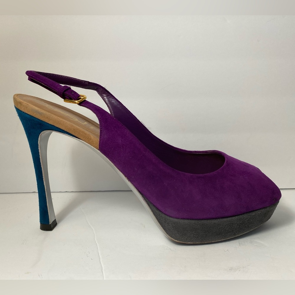 YSL Yves Saint Laurent Suede Pumps Sandals Heels slingback purple 40 - Picture 3 of 11